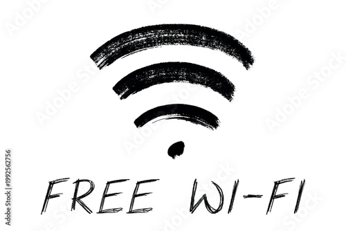 Hand drawn free wifi spot zone sign Public wi-fi area sign Wireless internet clipart in doodle style Single element for print, web, design, decor 3G, 4G, 5G, 6G, IoT
