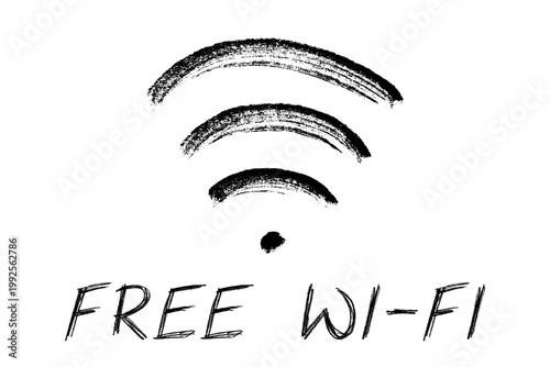 Hand drawn free wifi spot zone sign Public wi-fi area sign Wireless internet clipart in doodle style Single element for print, web, design, decor 3G, 4G, 5G, 6G, IoT