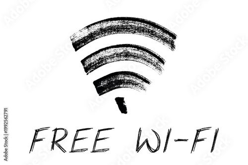 Hand drawn free wifi spot zone sign Public wi-fi area sign Wireless internet clipart in doodle style Single element for print, web, design, decor 3G, 4G, 5G, 6G, IoT