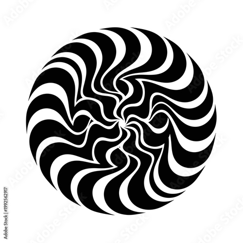 Abstract Swirl Pattern, Optical Illusion, Black and White Round Design