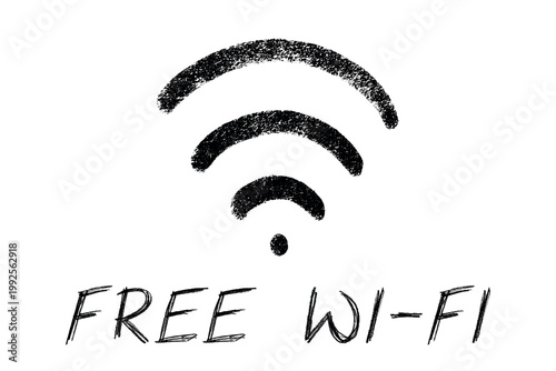 Hand drawn free wifi spot zone sign Public wi-fi area sign Wireless internet clipart in doodle style Single element for print, web, design, decor 3G, 4G, 5G, 6G, IoT