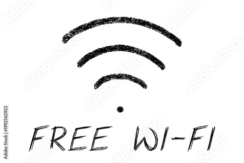 Hand drawn free wifi spot zone sign Public wi-fi area sign Wireless internet clipart in doodle style Single element for print, web, design, decor 3G, 4G, 5G, 6G, IoT