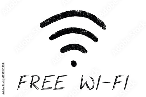 Hand drawn free wifi spot zone sign Public wi-fi area sign Wireless internet clipart in doodle style Single element for print, web, design, decor 3G, 4G, 5G, 6G, IoT