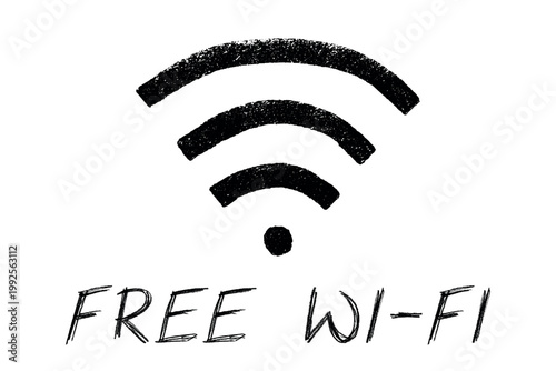 Hand drawn free wifi spot zone sign Public wi-fi area sign Wireless internet clipart in doodle style Single element for print, web, design, decor 3G, 4G, 5G, 6G, IoT