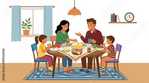 A Diverse Family Enjoying a Wholesome Breakfast Together Around a Dining Table