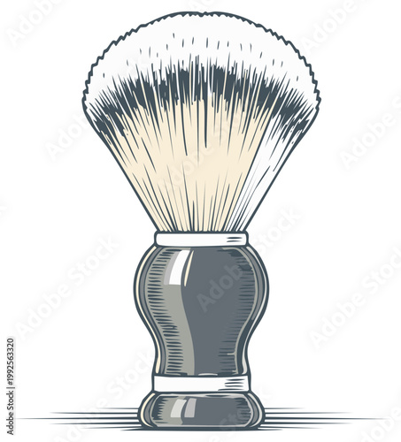 Vintage shaving brush illustration with detailed bristles and a classic handle. Retro grooming