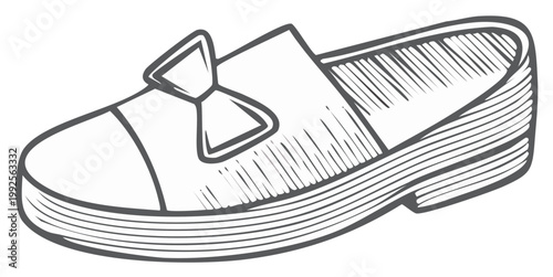 Slipper Illustration with Bow Accent Hand Drawn Single Shoe Style Graphic footwear design