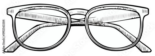 Retro Style Eyeglasses Illustration, Black and White, Line Art