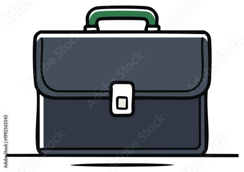 Classic Dark Briefcase with Green Handle for Business and Travel