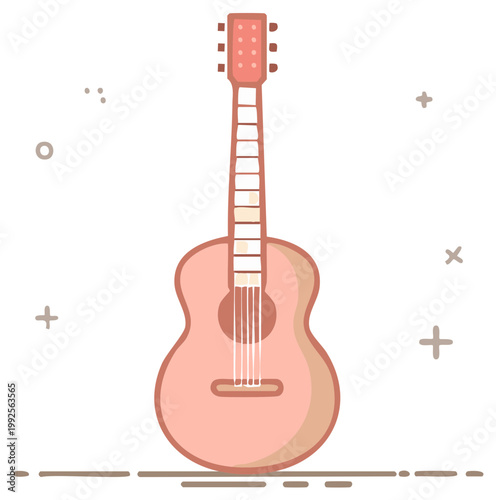 Acoustic guitar minimalist vector icon. Musical instrument line art illustration in pastel colors.