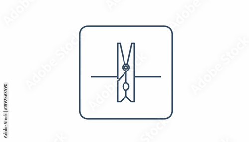 Clothes Pin Icon Graphic Design, Laundry Clip Symbol, Simple Line Art