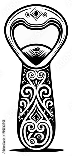 Decorative Bottle Opener in Black and White with Ornate Swirl Design