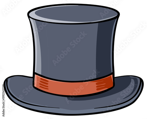 Classic Dark Grey Top Hat with Bright Orange Band Elegant Formal Accessory Vector Illustration