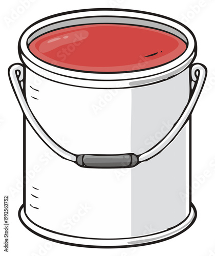 Paint bucket with red paint illustration ready to be used for painting projects and home renovation