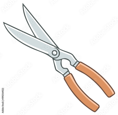 Simple Cartoon Illustration of Open Garden Hedge Shears Tool