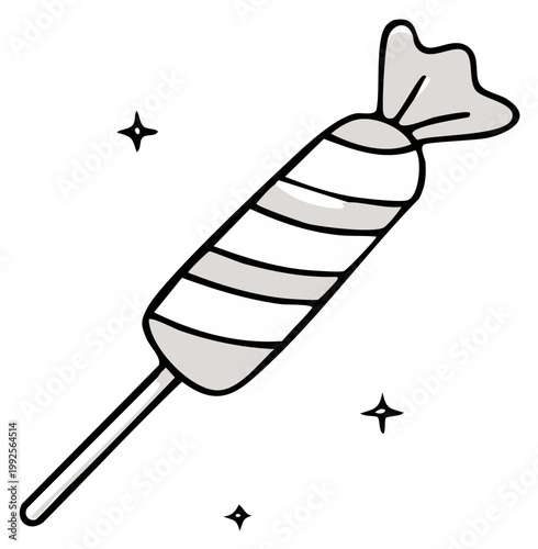 Hand Drawn Lollipop Candy with Sparkling Glitter, Sweet Treat Wrapped in Cellophane