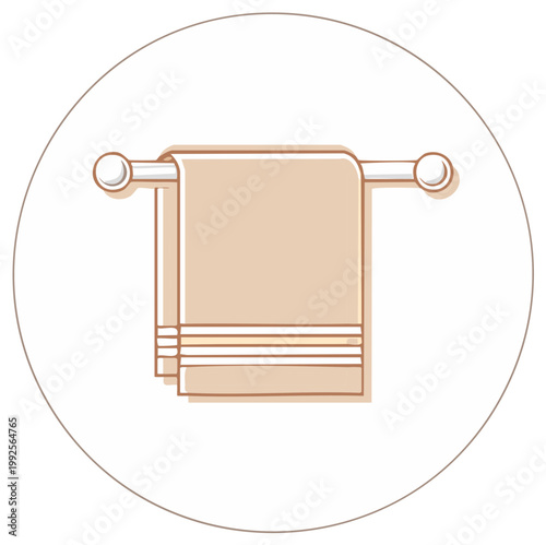 Clean folded bath towel on a holder rack vector icon. Bathroom hygiene and spa concept illustration.