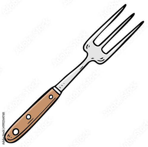 Illustration of a Dinner Fork with Brown Handle and Metal Tines