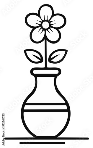 Simple Flower in Vase Line Art Illustration Minimalist Floral Design Outlined