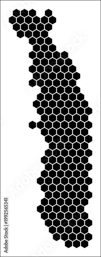 Togo simple black and white hexagon map shape template. Country plain hexagon cell dots. Togo flat honeycomb boundary. Vector Illustration.
