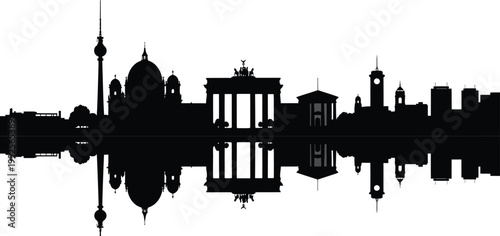 Berlin skyline silhouette with a mirrored reflection in water