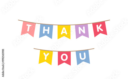 Colorful thank you bunting banner with V cut flags arranged in two rows festive decoration vector