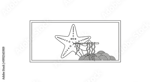 Starfish Knitting Noodles on Beach - Outline Drawing