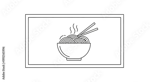 Steaming Bowl of Noodles with Chopsticks - Minimalist Line Art Icon