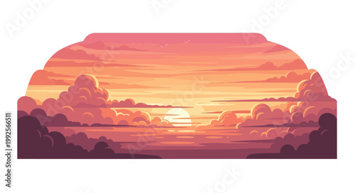 Vibrant Sunset Over the Ocean with Fluffy Clouds, A Serene and Beautiful Natural Landscape