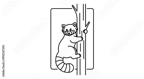 Red Panda Climbing Tree Trunk Line Art Illustration