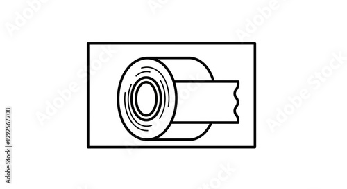 Roll of Adhesive Tape with Partially Unrolled Strip, Simple Line Art Icon