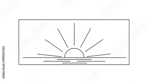 Minimalist Sunrise Over Water Line Art