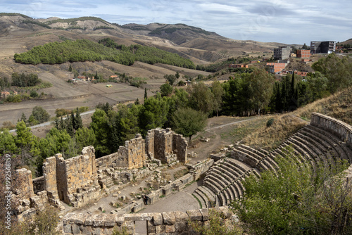 Djémila Roman amphitheater viewed from the hilltop edge — well-preserved seating