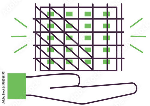 シンプルな手の上に足場の修繕中マンションをイメージしたアイコン素材