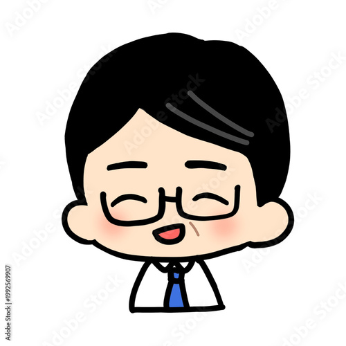 Cute smiling cartoon man with glasses and blue tie