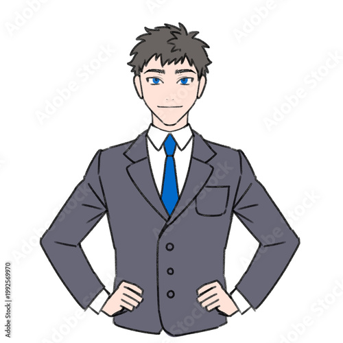 Confident businessman avatar in suit with blue tie