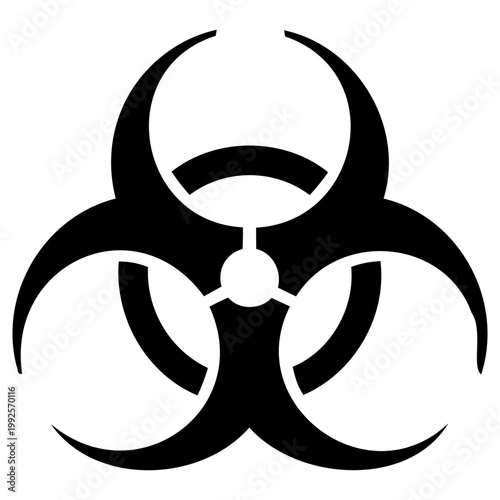 Black and white biohazard warning symbol vector illustration graphic, featuring a universally recognized dangerous biological risk sign for health and safety design.