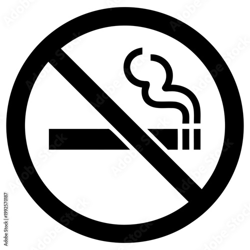 Minimalist vector graphic design showing a classic no smoking sign icon meant for public spaces that clearly prohibits all tobacco use and cigarette usage