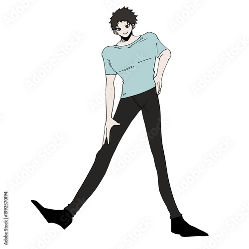 Anime Style Male Character Pose on Black Background