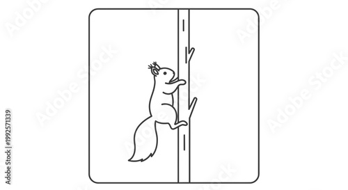 Cute Squirrel Climbing Tree Trunk, Outline Icon, Simple Vector Illustration