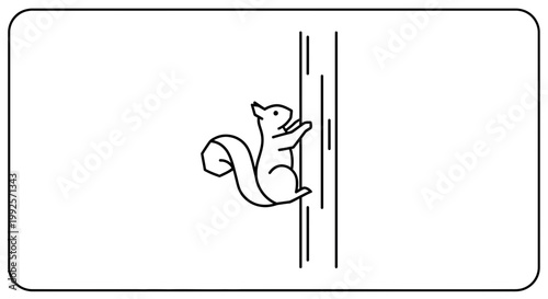Cute Squirrel Climbing Tree Trunk, Outline Illustration, Wildlife, Nature