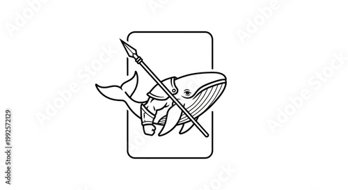 Whimsical Whale Warrior with Spear and Armor, Mythical Sea Creature Illustration