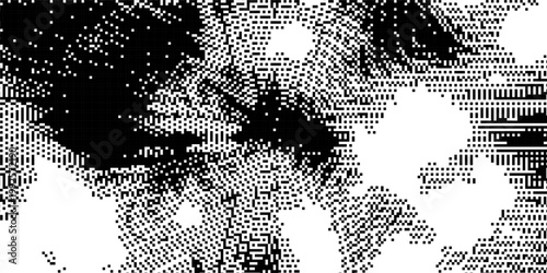 Pixelated halftone gradient noise. black and white fading pixel texture. Dissolving wallpaper. Vector illustrator