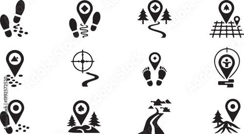 Navigation icons for travel and adventure planning