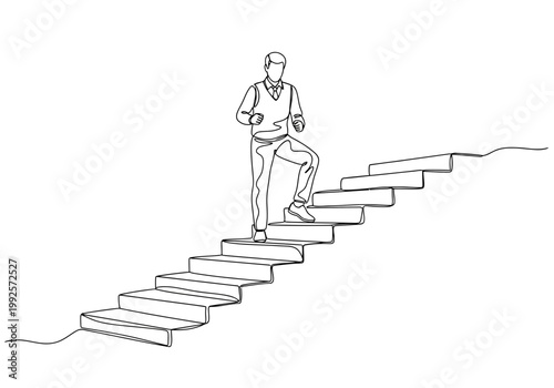 Continuous line drawing of a businessman walking up the stairs
