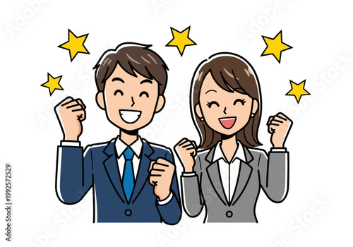 Happy business man and woman celebrating success