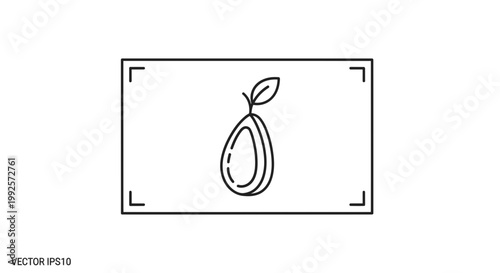 Simple Avocado Icon, Line Art, Isolated on White Background, Healthy Food Concept