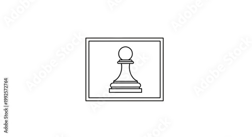 Simple Chess Pawn Icon in a Square Frame, Minimalist Black and White Graphic