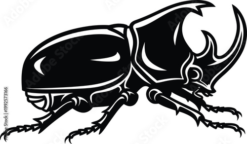 Obraz na plátně Stylized black and white illustration of a rhinoceros beetle.