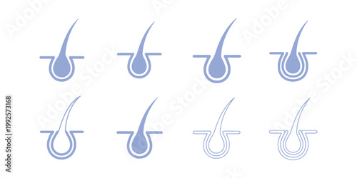 Hair follicle cosmetic icon set featuring skincare and root hair elements.